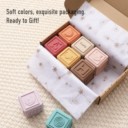 Baby Blocks Stacking for Babies Silicone Soft Building Blocks Teethers Montessori Toys for Babies Education Toys for Toddler Baby 8 PCS-Gentle