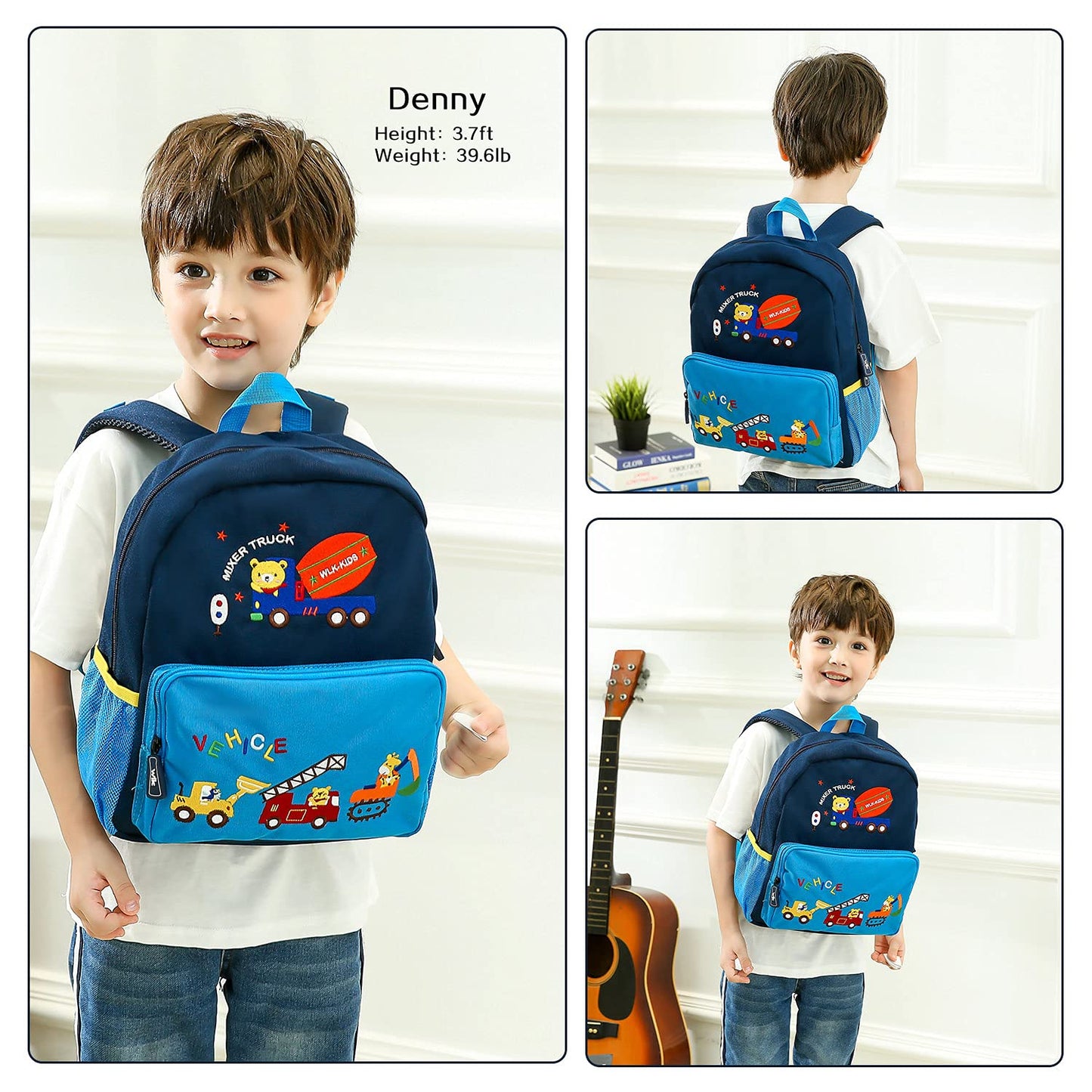 Car Dinosaur Kids Toddler Backpack for Boys and Girls Children Waterproof Preschool Bag(Red Music Party)