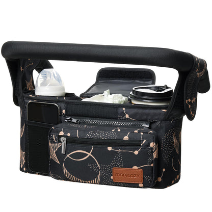 Momcozy Universal Stroller Organizer, 2 Insulated Cup Holders, Removable Zip Pocket, Adjustable Straps, Large Capacity Baby Essentials Compact Design, Fits Any Stroller (Multicolor)