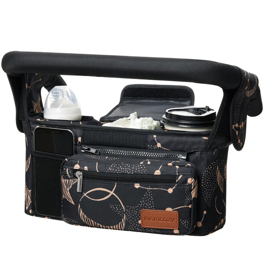 Momcozy Universal Stroller Organizer, 2 Insulated Cup Holders, Removable Zip Pocket, Adjustable Straps, Large Capacity Baby Essentials Compact Design, Fits Any Stroller (Multicolor)