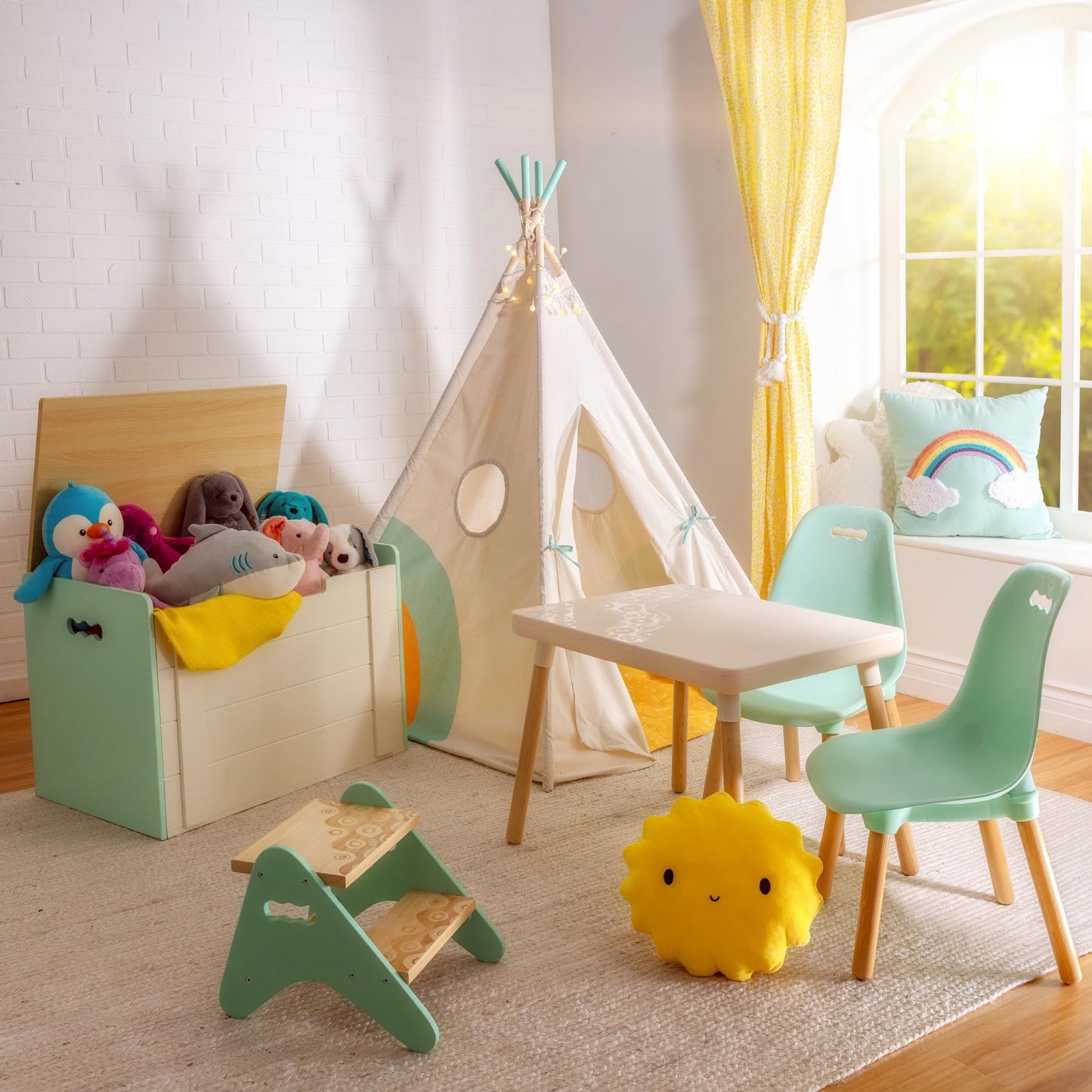 B. spaces – Step Stool For Kids – Wooden Stepping Stool – Step Stool For Bedroom, Bathroom, Kitchen – Furniture For Toddlers, Kids – 2 Years + – Peek-A-Boost - Mint