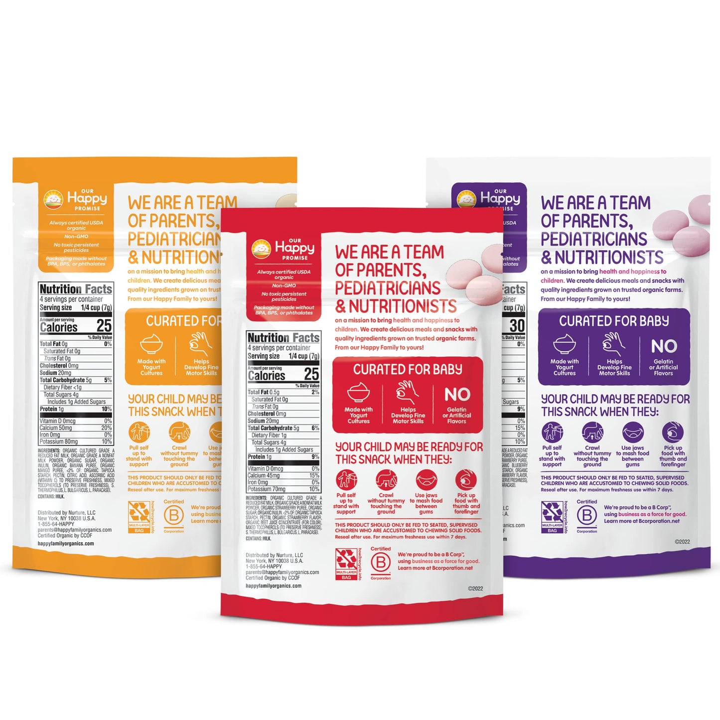 Happy Baby Organics Yogis Freeze-Dried Yogurt & Fruit Snacks, Variety Pack, 1 Ounce (Pack of 6)