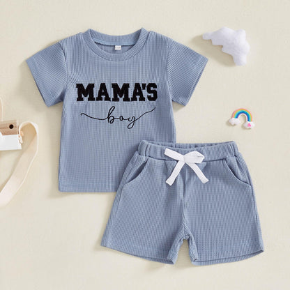 Toddler Baby Boy Summer Clothes Embroidered Waffle Short Sleeve T-Shirts Elastic Shorts Newborn Infant Boy Outfits