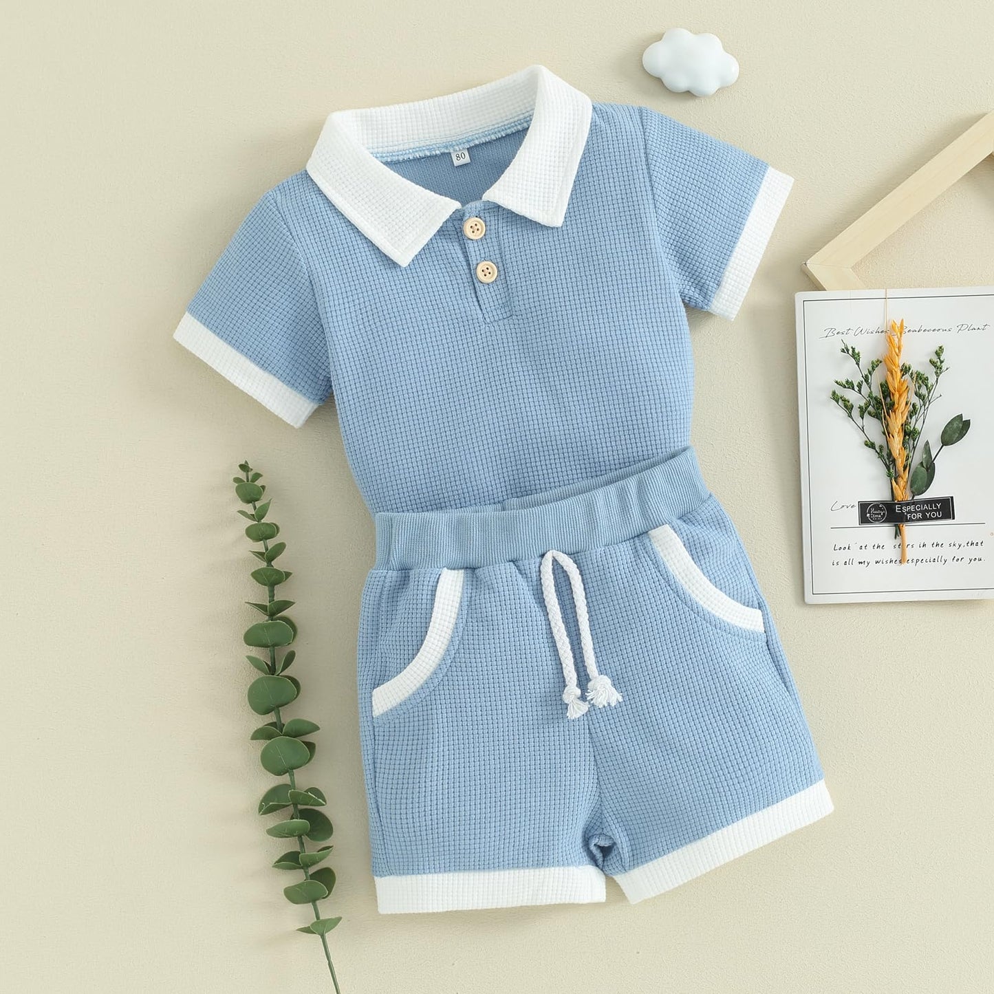 Kuriozud Newborn Baby Boy Summer Clothes Button Short Sleeve Romper Bodysuit Shorts Set Toddler Soft Waffle Outfit