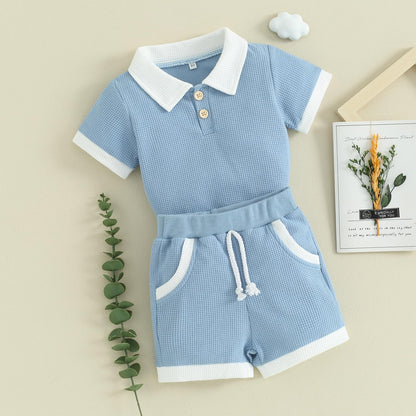Kuriozud Newborn Baby Boy Summer Clothes Button Short Sleeve Romper Bodysuit Shorts Set Toddler Soft Waffle Outfit
