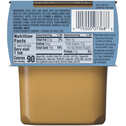 Gerber Nature Fruits Apples Bananas & Cereal, 4 Oz, 2 Ct Tubs