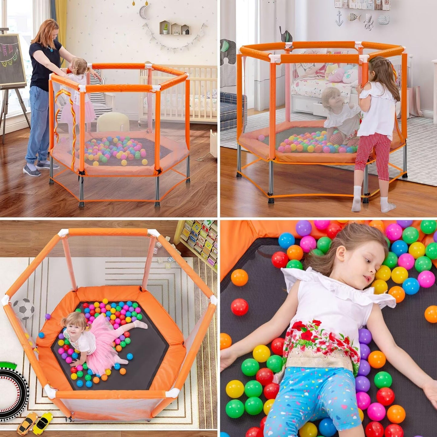 Merax 55" Mini Trampoline for Kids, 4.5FT Indoor Outdoor Toddler Trampoline with Safety Enclosure Net and Pit Balls Baby Small Trampoline Birthday Gifts for Girl and Boy Age 3 Months and up,