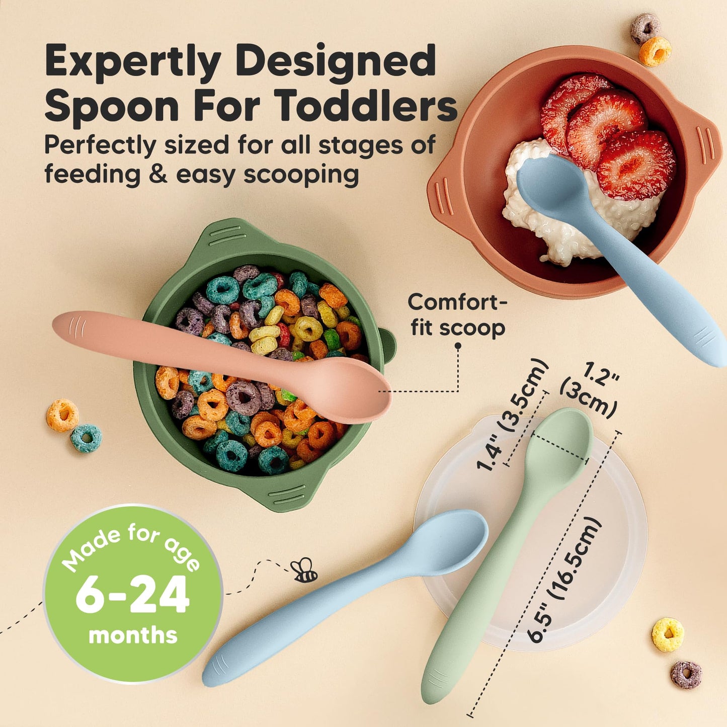 KeaBabies Silicone Baby Spoons, Self Feeding 6-12 months - 3-Pack Baby Weaning Eating Utensils, Toddler First Food Training Spoon, Infant, Kids Feeding Supplies Essential Set, Dishwasher-safe (Slate)