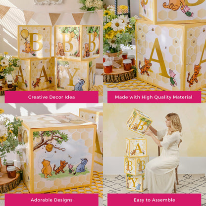 Kate Aspen Woodland Baby Shower Boxes with Letters for Baby Shower Gender Reveal Decorations Photo Prop & Forest Animal Nursery Decor (Set of 4 Blocks Spells Baby)