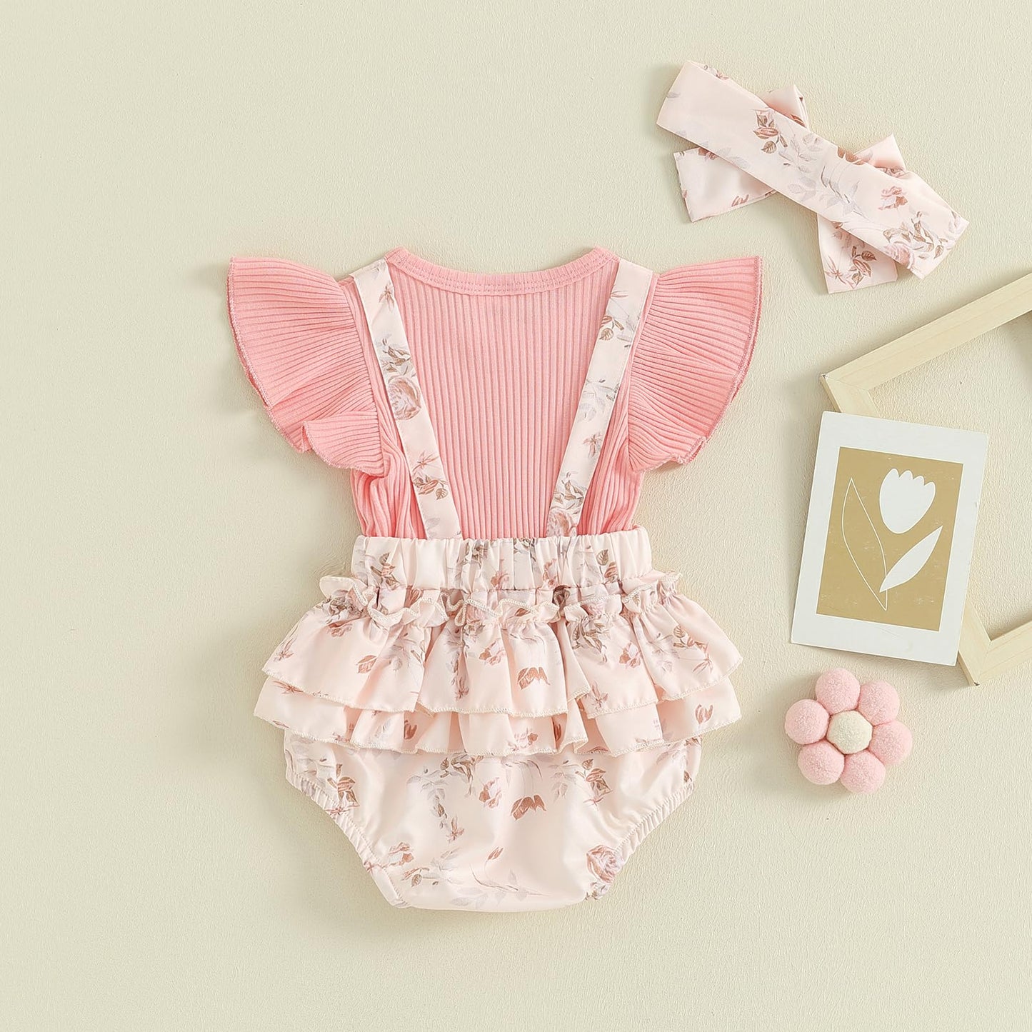 Mubineo Baby Girl Summer Clothes Romper Dress Outfits Cute Ruffle Floral Overalls Skirt Sets Newborn Outfit