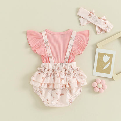 Mubineo Baby Girl Summer Clothes Romper Dress Outfits Cute Ruffle Floral Overalls Skirt Sets Newborn Outfit