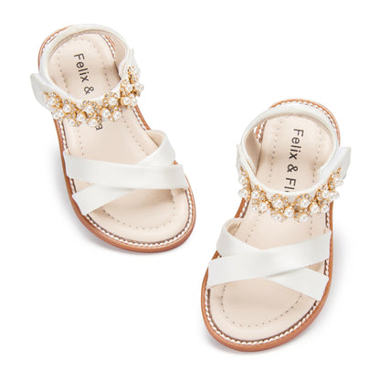 Felix & Flora Toddler Girls Sandals Soft Rubber Flats Summer Baby Flower Girl Shoes.