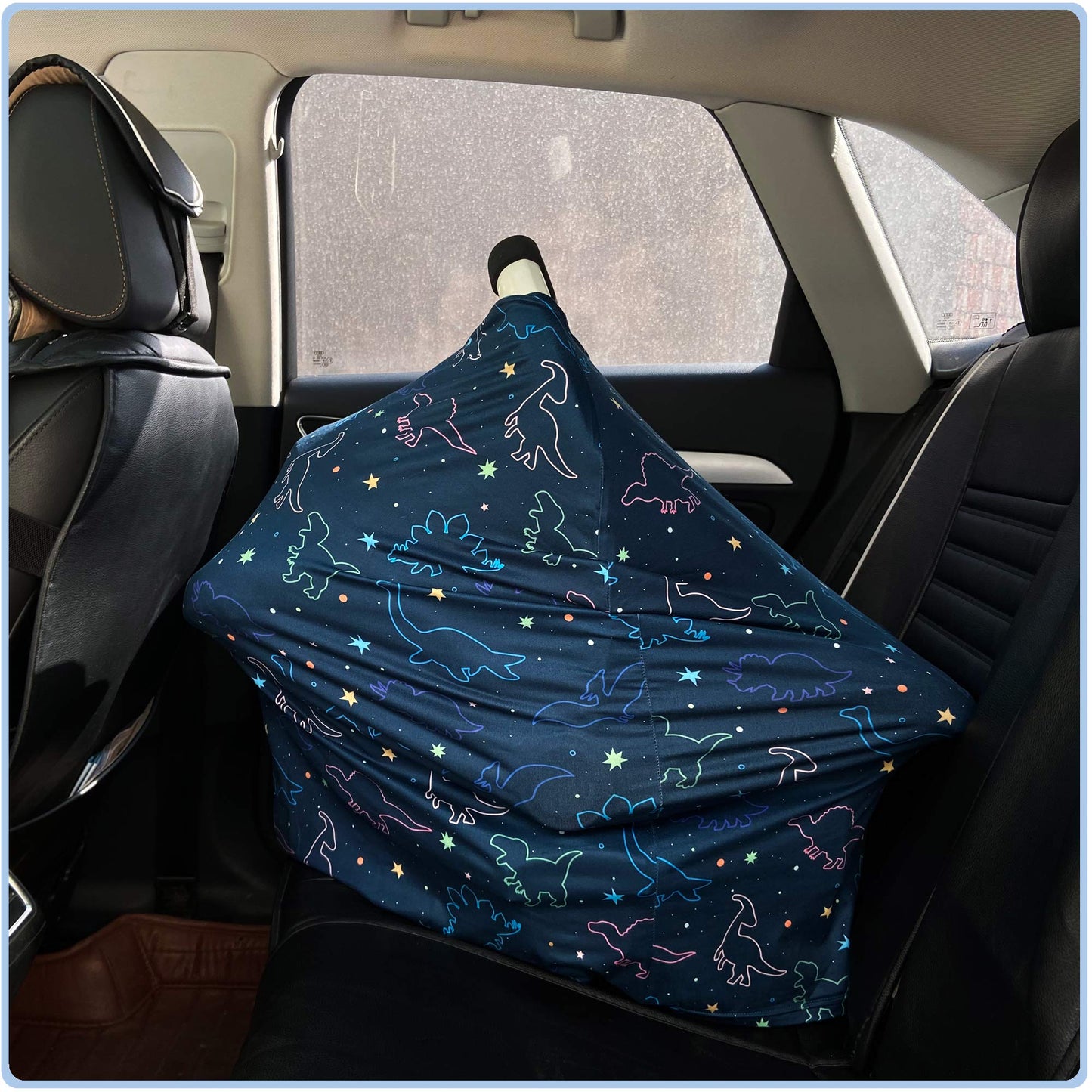 Car Seat Covers Canopy Cover - Multi-use Cover Carseat Canopy, Breathable Breastfeeding Cover, Car Seat Covers for Bbies, Boys & Girls Shower Gifts (Dark Blue Dinosaur)