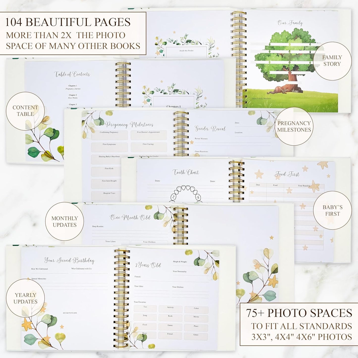 Modern Baby Memory Book Gender Neutral with Ample Photo Space, First 5 Year Journal Baby Book Keepsake with Spacious Pregnancy Section, Scrapbook Baby Photo Albums, Ideal for Baby Shower Gifts