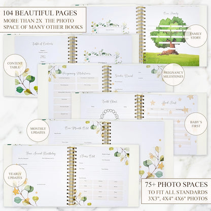 Modern Baby Memory Book Gender Neutral with Ample Photo Space, First 5 Year Journal Baby Book Keepsake with Spacious Pregnancy Section, Scrapbook Baby Photo Albums, Ideal for Baby Shower Gifts