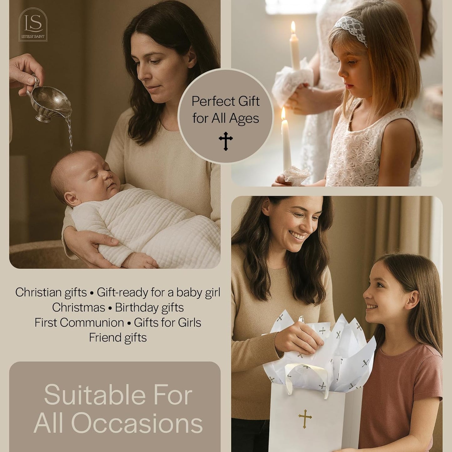 Littlest Saint- Baptism Gifts for Girl | First Communion Gifts for Girls-Keepsake Jewelry Box with Gift-Ready Bundle | Christian-Themed Baptism Jewelry Organizer with Gift Bag, Card, & Tissue