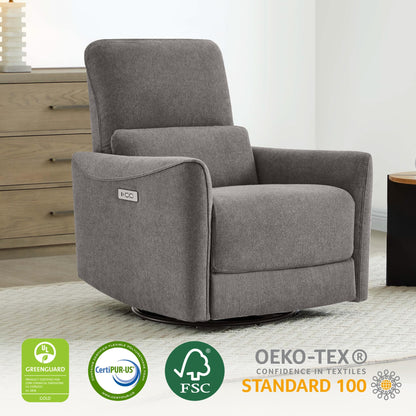 CHITA Power Recliner Chair Swivel Glider, FSC Certified Upholstered Living Room Nursery Reclining Sofa Chair with Lumbar Support, Linen