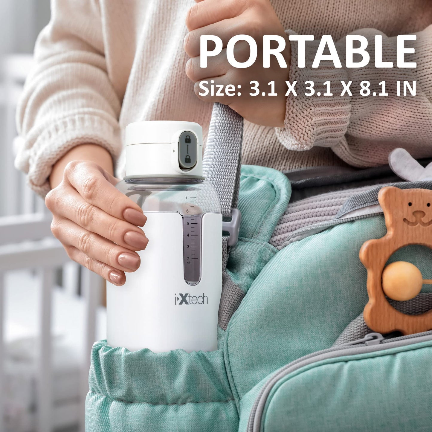 IXTECH Portable Water Warmer for Baby Formula, Milk Warmer for Travel, 10 oz., Electric Warming with Adjustable Temperature Control, Leak-Resistant Spout, Rechargeable and Wireless