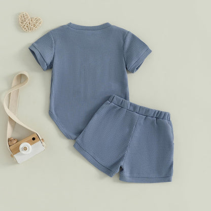 MERSARIPHY Newborn Baby Boy Summer Clothes Mama's Boy Little Dude Short Sleeve Romper Shorts Set Infant Waffle Knit Outfit