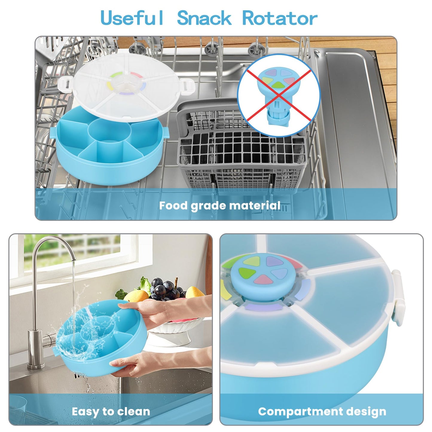 Kids Snack Rotator Container Reusable Snack Box with 5 Compartment Dispenser and Lid, Color Matching Opening Lid, BPA and PVC Free, for Toddlers, Babies, Home, School, Travel (1 Pack- Pink)