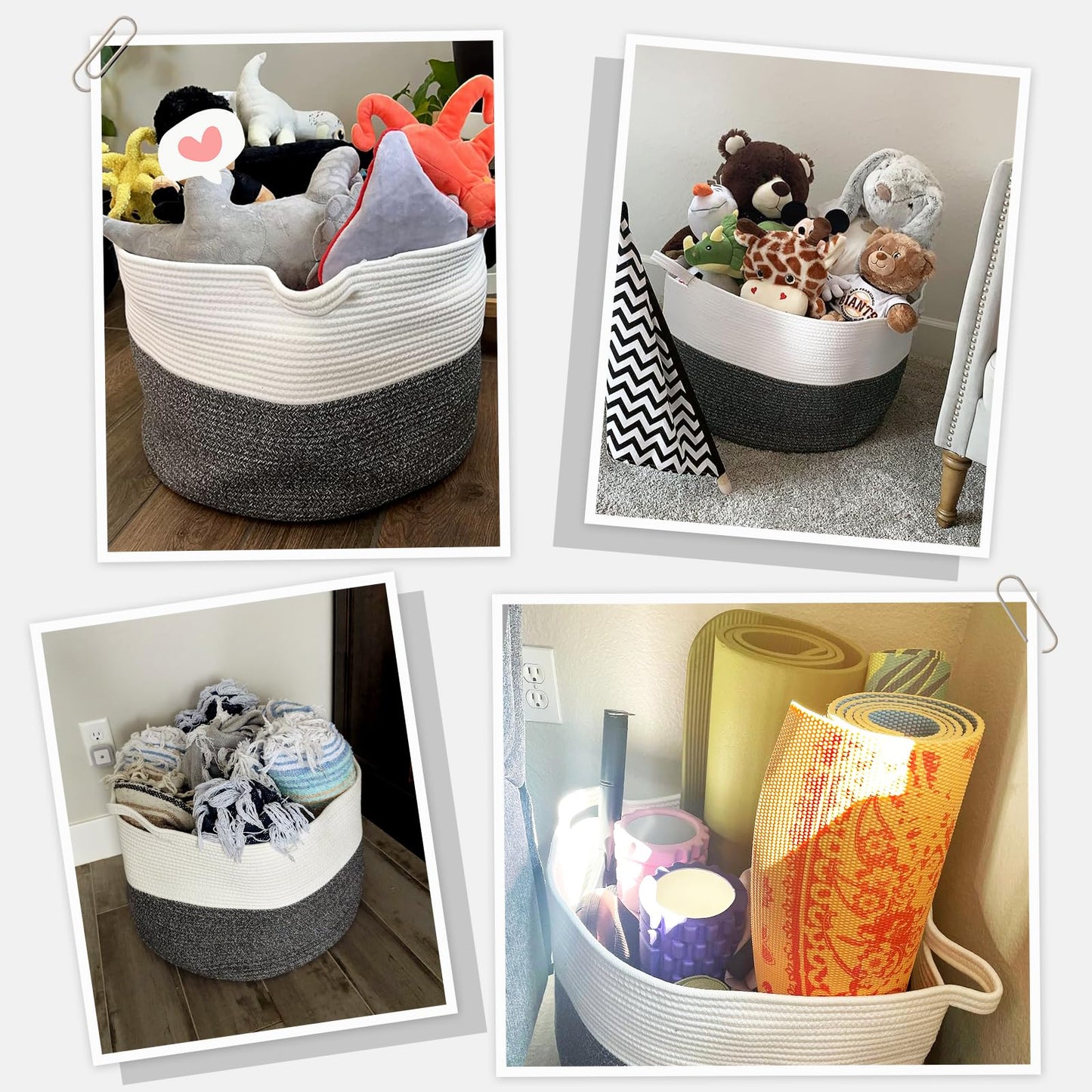 INDRESSME XXXLarge Cotton Rope Basket 21.7" x 21.7" x 13.8" Woven Baby Laundry Blanket Basket Toy Baskets with Handle Storage Comforter Cushions Thread Laundry Hamper