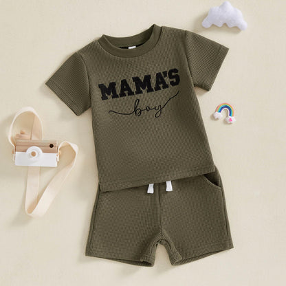 Toddler Baby Boy Summer Clothes Embroidered Waffle Short Sleeve T-Shirts Elastic Shorts Newborn Infant Boy Outfits