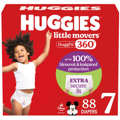 Huggies Size 4 Baby Diapers, Little Movers HuggFit 360° Baby Diapers with 360° Waistband, Size 4 (22-37 lbs), 144 Count, Packaging May Vary