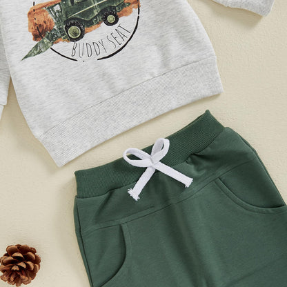 Toddler Baby Boy Fall Winter Outfits Tractor Print Long Sleeve Sweatshirt Pants Set Kids Sweatsuit Clothes