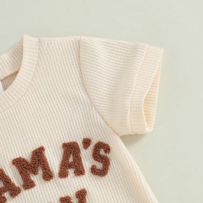 MERSARIPHY Newborn Baby Boy Summer Clothes Mama's Boy Little Dude Short Sleeve Romper Shorts Set Infant Waffle Knit Outfit
