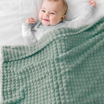 HOMRITAR Baby Blanket for Boys Girls Fleece Super Soft Plush Fuzzy Cozy Toddler Blanket with Square 3D Jacquard Grid Design Luxury Lightweight Bed Blanket for Newborn Infant Cream, 30 x 40 Inch