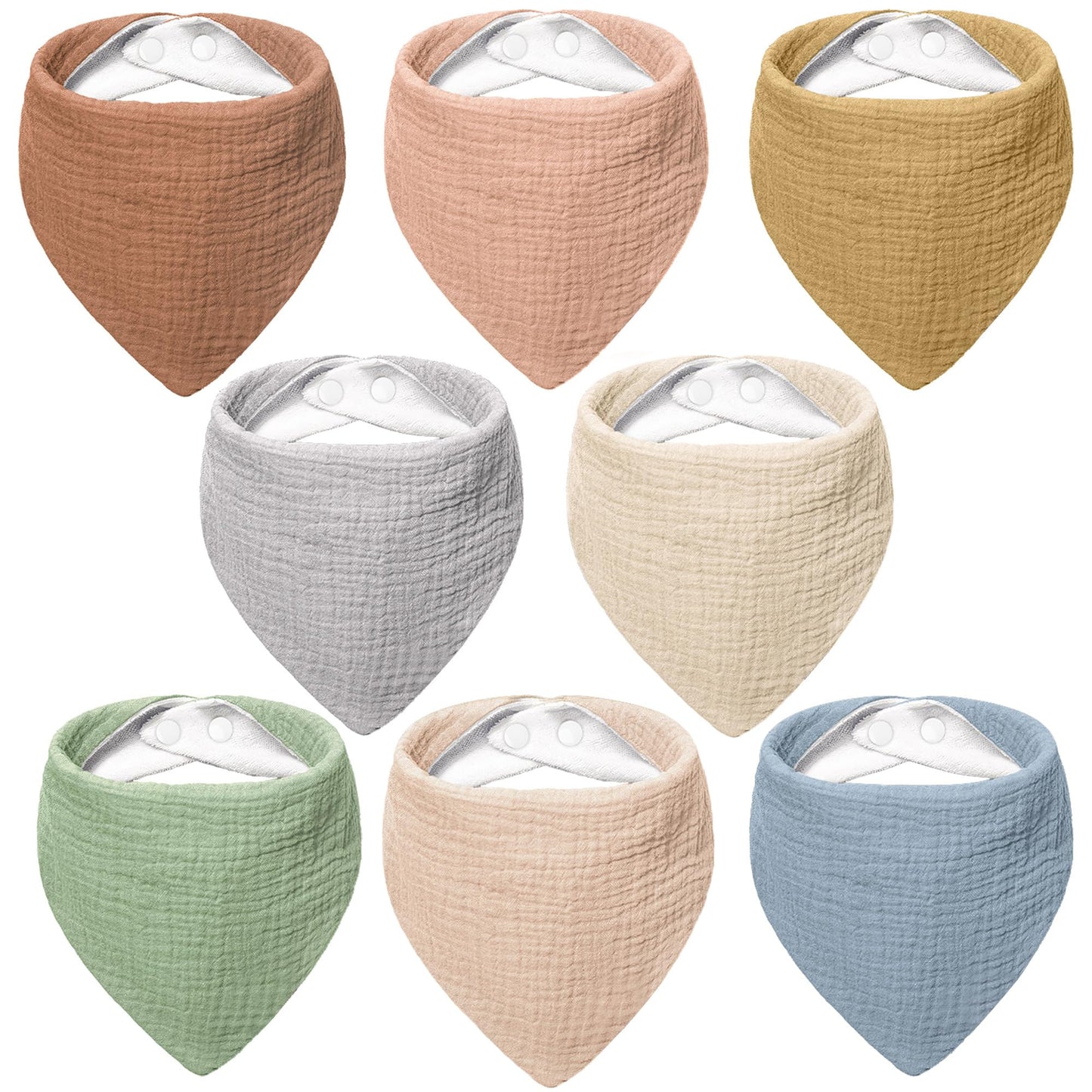 Bearmoss Muslin Baby Bibs 8 Pack Soft Bandana Bibs for Drooling & Teething, Absorbent Burp Cloths with Adjustable Snaps