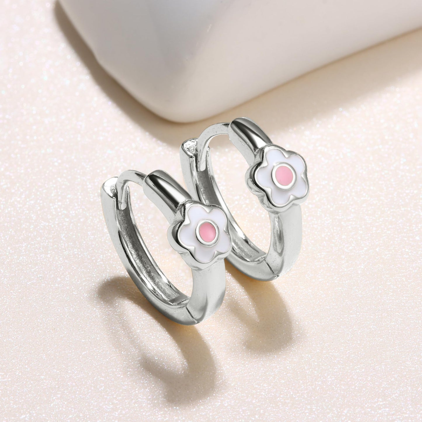 MILACOLATO 925 Sterling Silver Small Hoop Earrings Toddler 18K Gold Plated Daisy Earrings Pink Yellow FLower Huggie Hoop Earrings for Women Hypoallergenic Earrings for Sensitive Ears