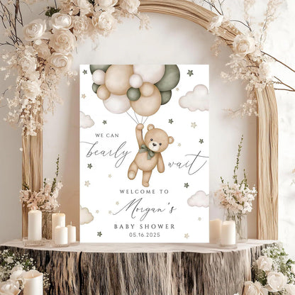 Personalized We Can Bearly Wait Baby Shower Welcome Sign, Welcome to Baby Shower Sign - Teddy Bear & Balloon Theme Décor #5
