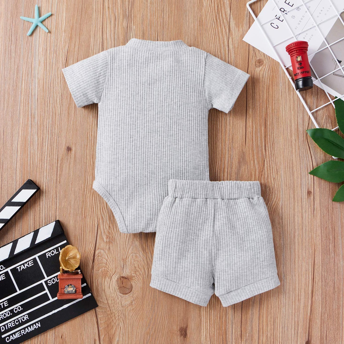 Newborn Baby Boy Girl Clothes 3 6 9 12 18 Months Ribbed Knit Short Sleeve Romper Shorts Set Infant Summer Outfits