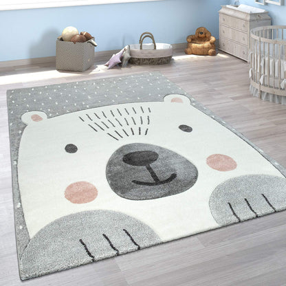 Kids Rug with Cute Animals on a Hot Air Balloon Ride in Pastel, Size: 2'8" x 4'11"