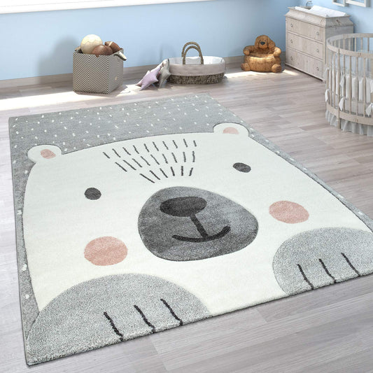 Kids Rug with Cute Animals on a Hot Air Balloon Ride in Pastel, Size: 2'8" x 4'11"