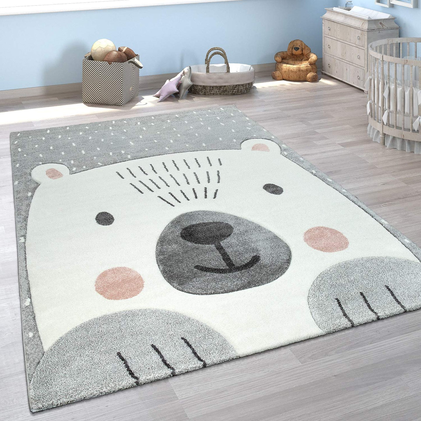 Kids Rug with Cute Animals on a Hot Air Balloon Ride in Pastel, Size: 2'8" x 4'11"