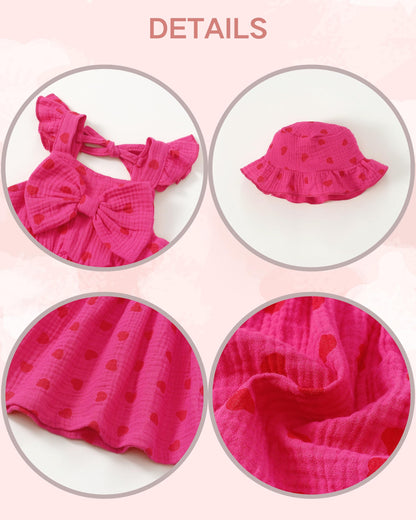 Renotemy Infant Baby Girl Dresses Toddler Girl Clothes Summer Cotton Linen Boho Smocked Sundress Gift for Girls with Hat