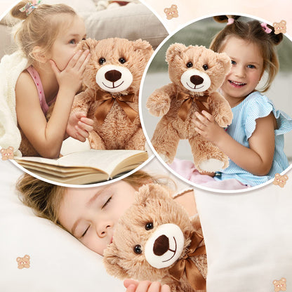 HyDren 6 Pcs Bear Stuffed Animal Plush Toys Soft Plush Dolls Bear Sleeping and Playing Toys for Baby Shower Decoration Boy(Fuzzy Style,Brown)
