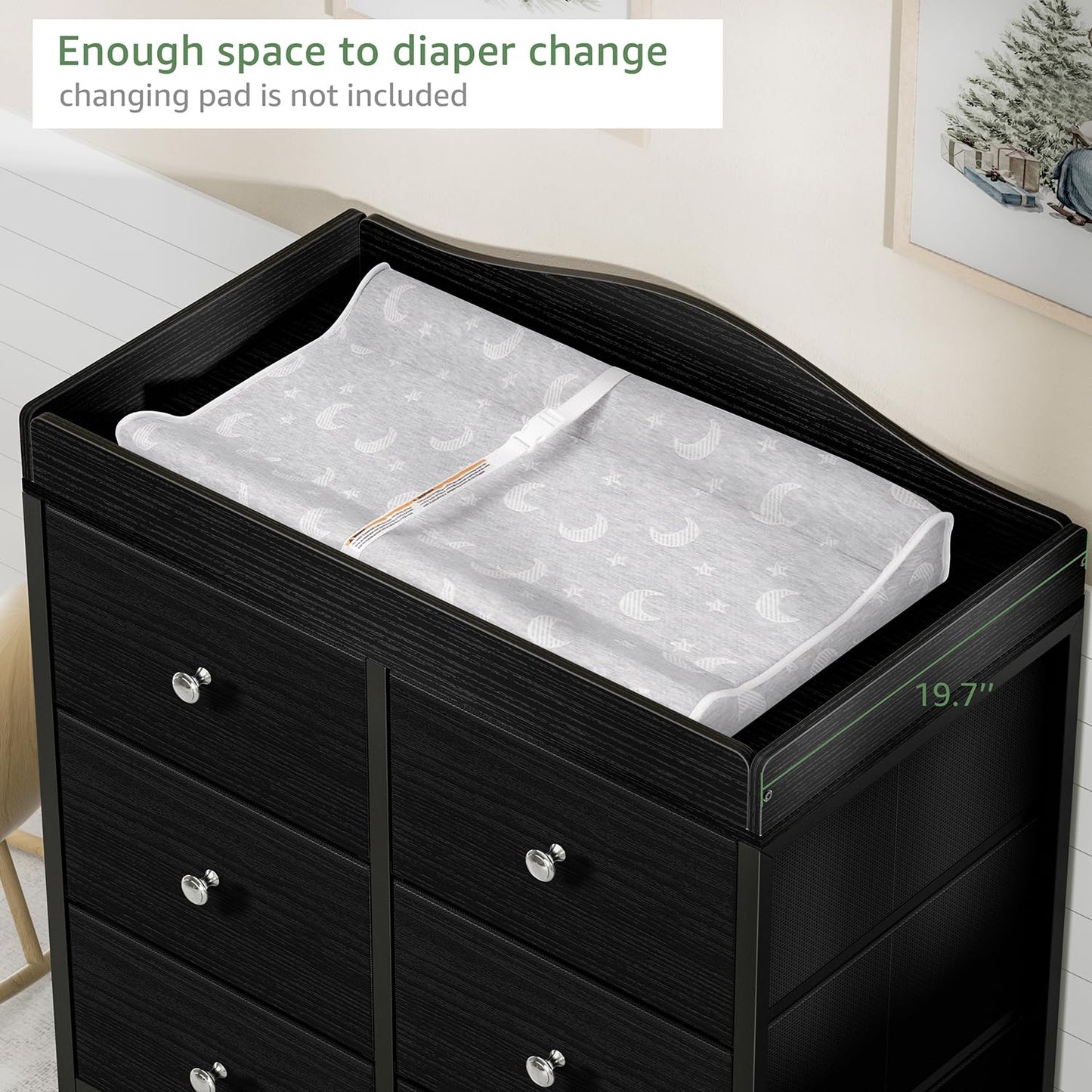 BOLUO Changing Table Dresser with 6 Fabric Drawers, Baby Dresser with Changing Table Top Diaper Changing Station with Storage for Nursery Modern