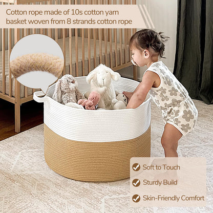 INDRESSME XXXLarge Cotton Rope Basket 21.7" x 21.7" x 13.8" Woven Baby Laundry Blanket Basket Toy Baskets with Handle Storage Comforter Cushions Thread Laundry Hamper