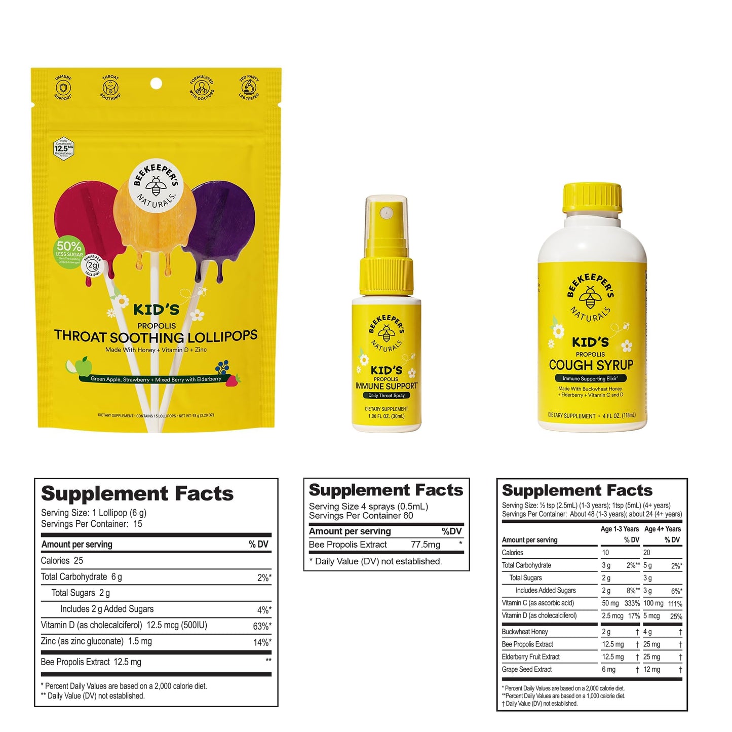Kids Throat Soothing Lollipops by Beekeeper's Naturals - Doctor Formulated Immune Support, Vitamin D & Honey, Under 2g Sugar, Clean Ingredients,15 ct