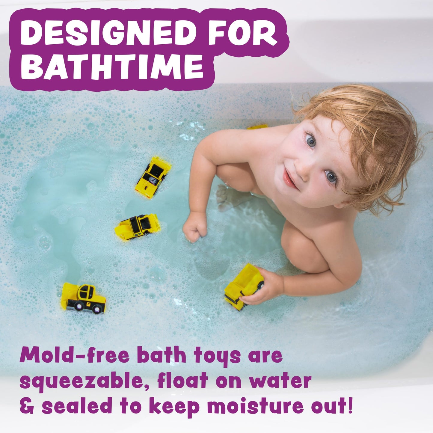 Tub Works® Tools™ Mold Free Bath Toys, 6 Pack | Sealed, No Hole Bath Toys Design Keeps Moisture Out | Soft, Squeezable & Float on Water | Easy-Grip Baby & Toddler Bathtub Toys | Great for Baby Pools
