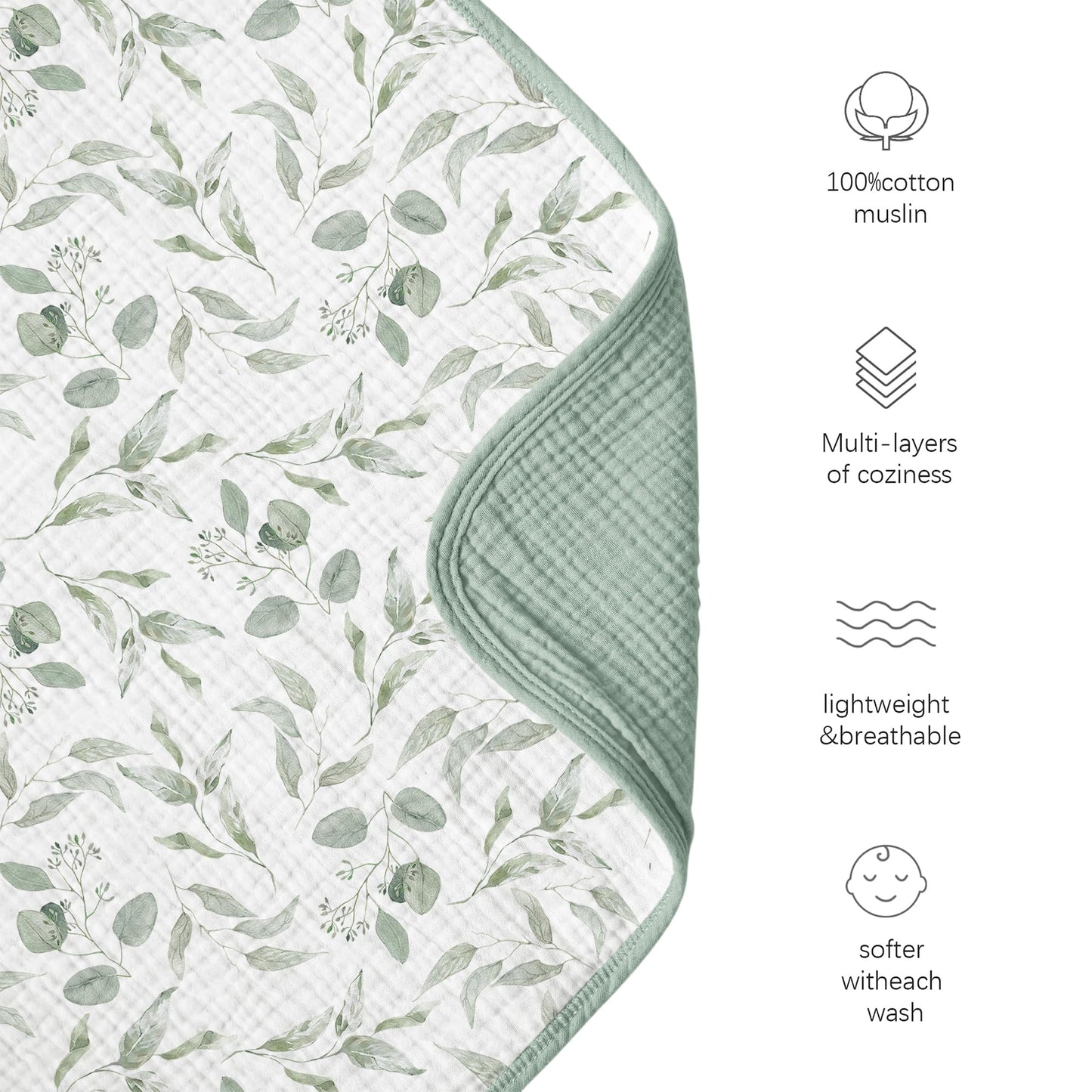 Konssy Muslin Baby Blankets for Girls Boys, 100% Cotton Crib Blanket for Infant Toddler, Super Soft and Lightweight Nursery Swaddling Wrap 40"x36" (Floral)