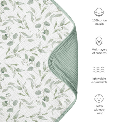 Konssy Muslin Baby Blankets for Girls Boys, 100% Cotton Crib Blanket for Infant Toddler, Super Soft and Lightweight Nursery Swaddling Wrap 40"x36" (Floral)