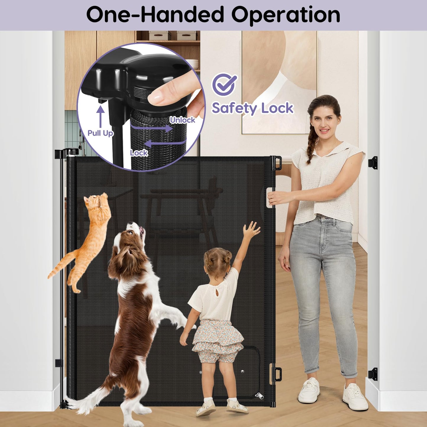 48 Inch Extra Tall Pet Gate Retractable Baby Gate with Cat Door - No Jumping Over, 55" Wide Retractable Dog Gate Indoor 4ft Extra Tall Cat Gate for Doorway Outdoor Deck Gate, White