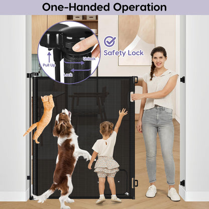 48 Inch Extra Tall Pet Gate Retractable Baby Gate with Cat Door - No Jumping Over, 55" Wide Retractable Dog Gate Indoor 4ft Extra Tall Cat Gate for Doorway Outdoor Deck Gate, White