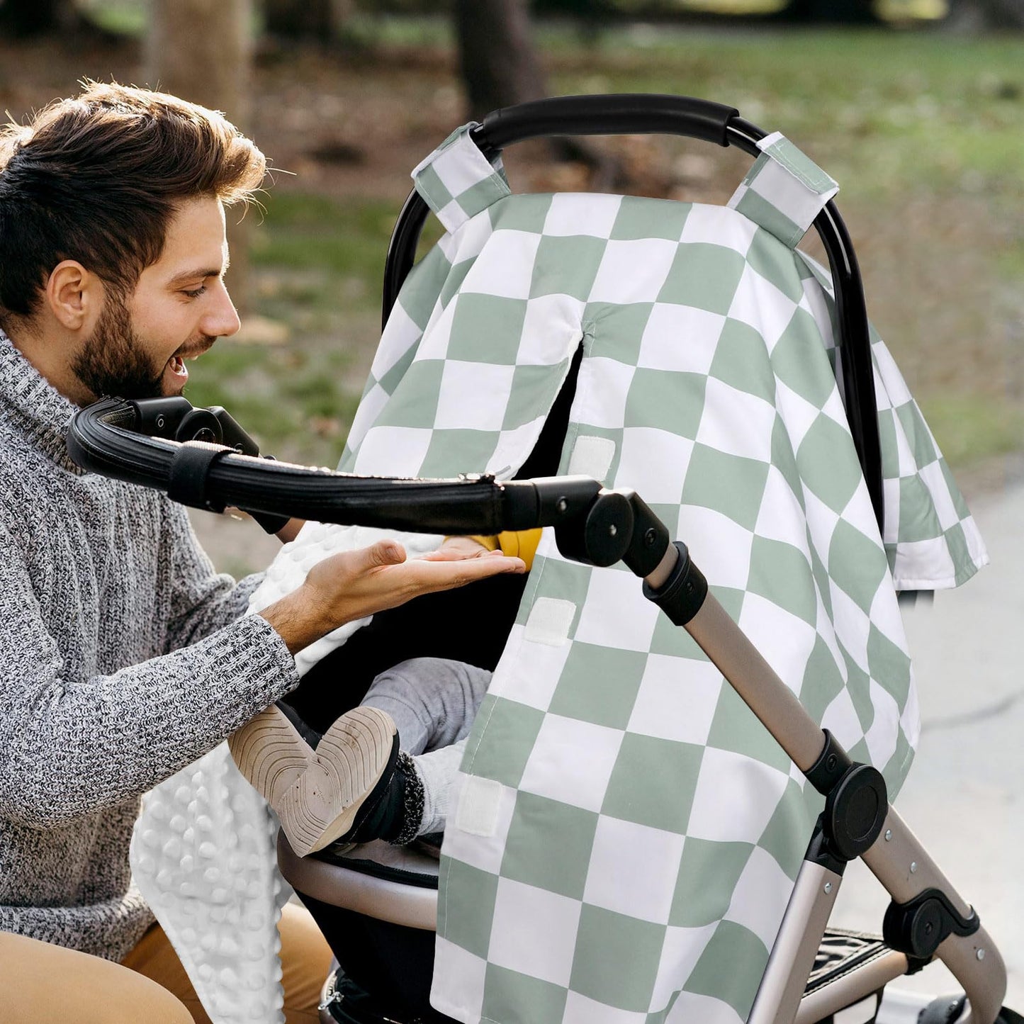 DILIMI Baby Car Seat Cover, Minky Warm Car Seat Covers for Babies, Peekaboo Opening Infant Car Seat Cover, Nursing Cover Carseat Canopy, Black Checkered