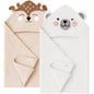 Konssy 2-Pack Muslin Baby Hooded Towels, Soft Cotton and Absorbent Baby Bath Towels for Newborn, Infant & Toddler with Animal Hooded Design (Bunny & Deer)