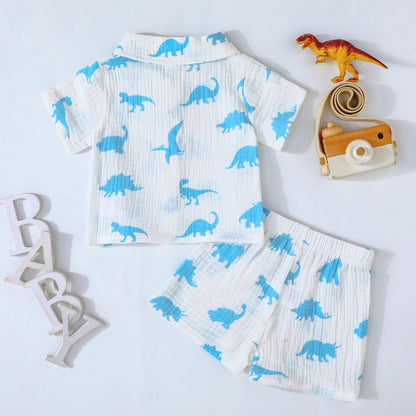 SUREPOCH Baby Boy Clothes Set Summer Toddler Short-Sleeve Shirt & Elastic Waist Shorts Set For Baby Boy Outfits